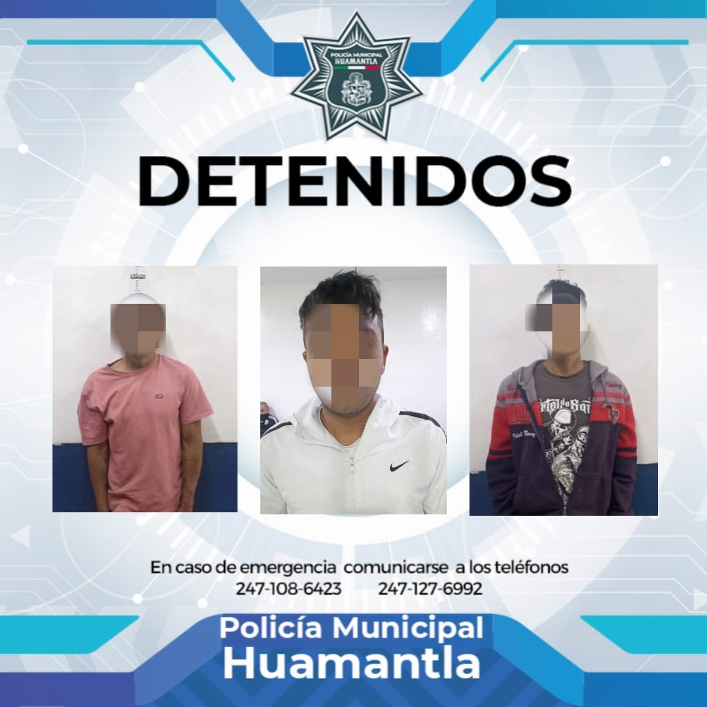 Policía de Huamantla retira de la vía pública a tres hombres que consumían sustancias nocivas